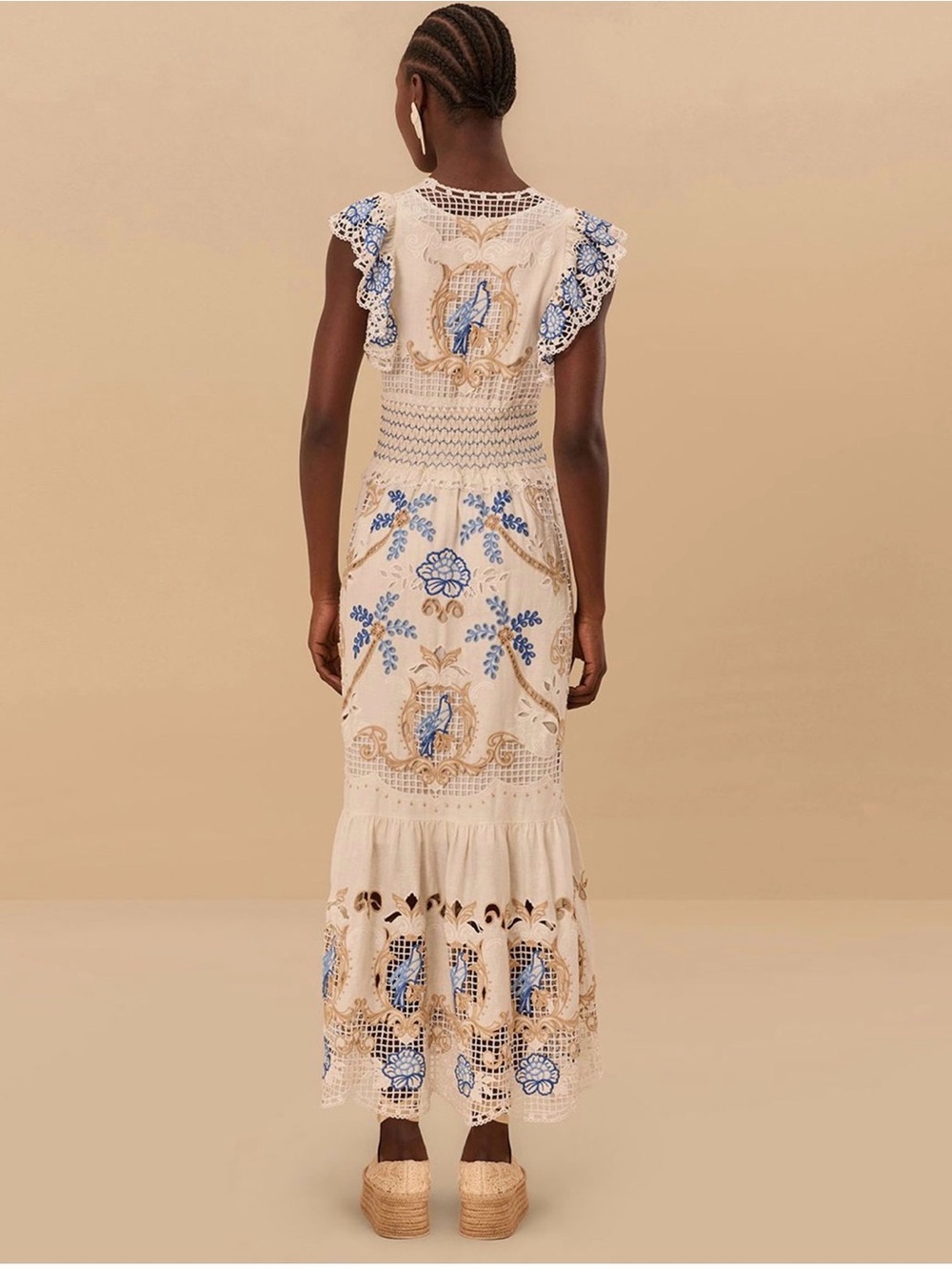 FARM Rio White Maxi Dress with Blue Floral Embroidery - Picture 4 of 11